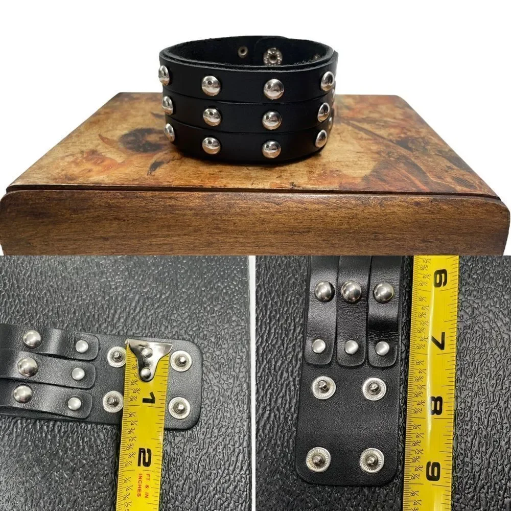 2 Silver Studded Black & Brown Leather Wrap/Band/Bracelet - Unise…